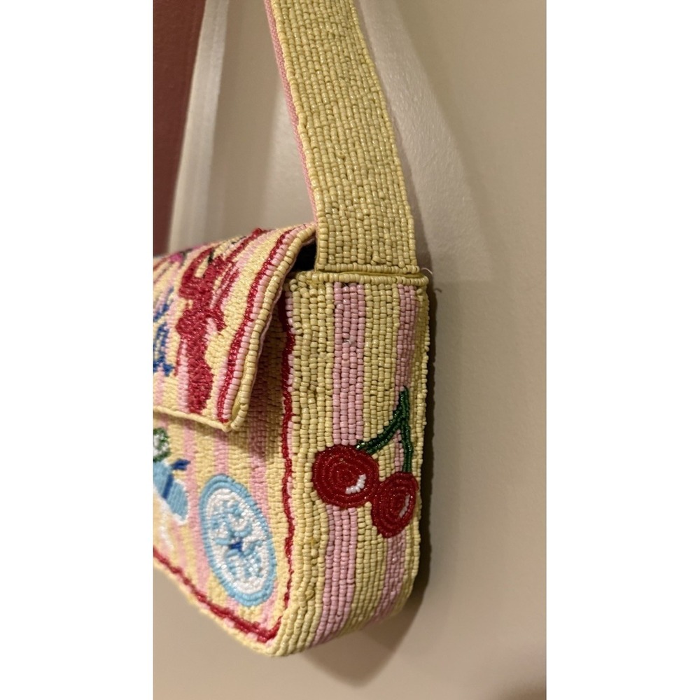 America & Beyond La Dolce Vita Women's Pink Yellow Beaded Bag New Release - Picture 3 of 4
